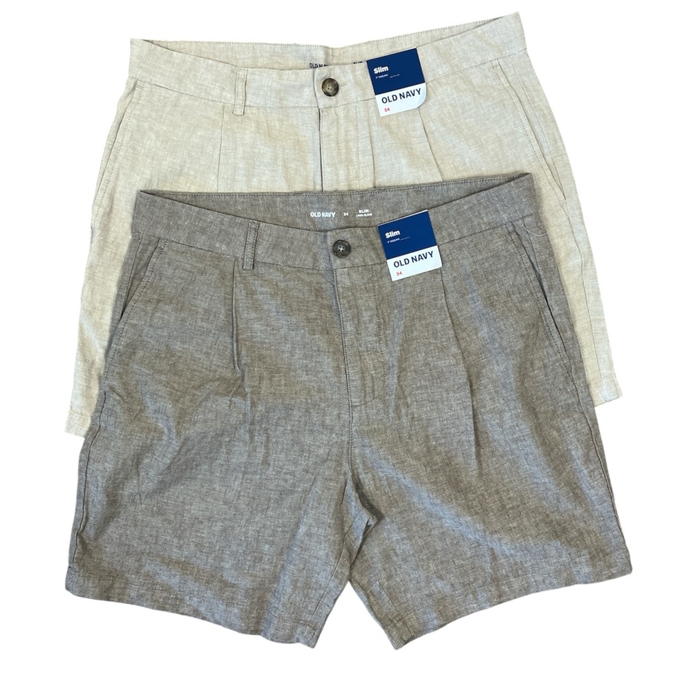 2 pc Old Navy Men’s linen slim shorts bundle inseam 7 inches size 34